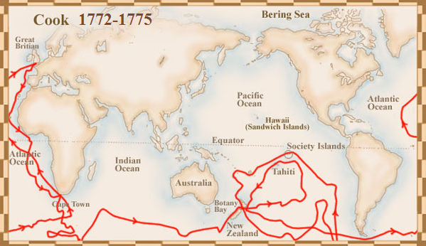 James Cook, map of
                          the second expedition 1772-1775