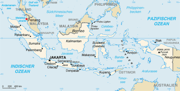 Map with Indonesia
                          and Malaysia with Penang on the Malayan
                          Peninsula