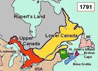 map
                        with the partition of the Province of Quebec of
                        1791 into Upper Canada and Lower Canada