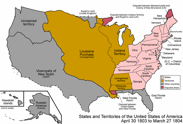 Map with the
                            selling of the big Louisiana territory to
                            the racist "U.S.A." in 1803