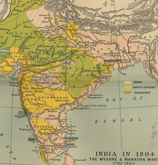 Map of the Indian subcontinent of
                              1804 with further English racist
                              occupations under Mornington (red
                              stripes)