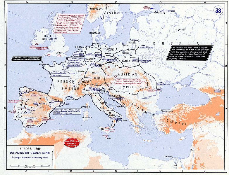 Map of Europe of
                            1809 with the blockage of the continent by
                            Napoleon against England