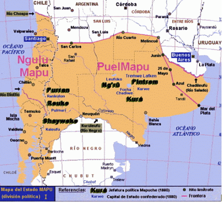 Karte des Mapuche-Staats mit den
              originalen Mapuche-Gebieten