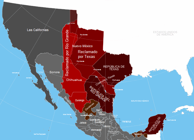 Karte des nrdlichen Mexikos mit
              Republik Texas und der Republik Ro Grande 1840