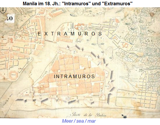 Plan von Manila aus dem
                    18. Jh. mit intramuros und extramuros