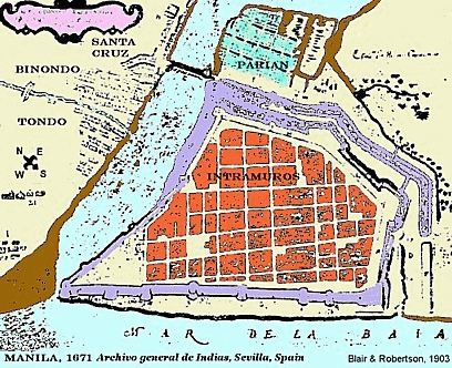 Plan von Manila mit Intramuros und dem chinesischen
                Ghetto "Parian"