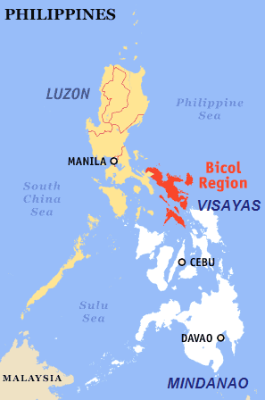 Karte der
              "Philippinen" mit Manila, Cebu und der Region
              Bicol