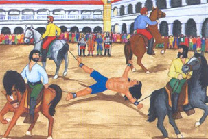 Todesstrafe gegen Tupac Amar
              mit Pferdereissen, Cusco 1572