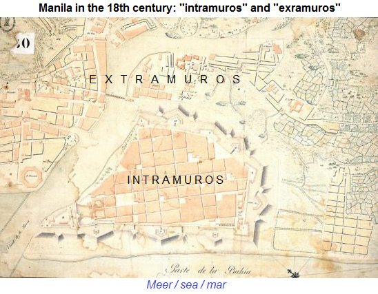 Plan von Manila aus dem
                    18. Jh. mit intramuros und extramuros