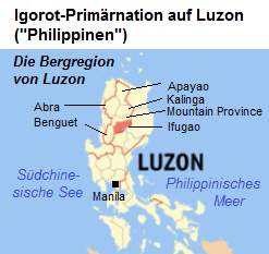 Karte mit
                      der Insel Luzon mit den Provinzen der
                      Igorot-Ureinwohner