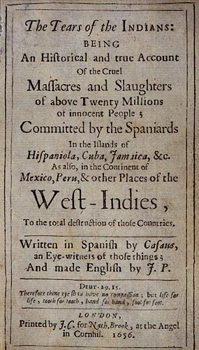 Bartholom de las Casas: Die Trnen der
                    Indianer 1656, Titelblatt