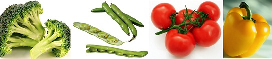 Vegetables,
                      for example broccoli, beans, tomatoes, and yellow
                      peperoni