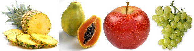 Fruits, for
                      example pineapple, papaya, apple, and green
                      grapes