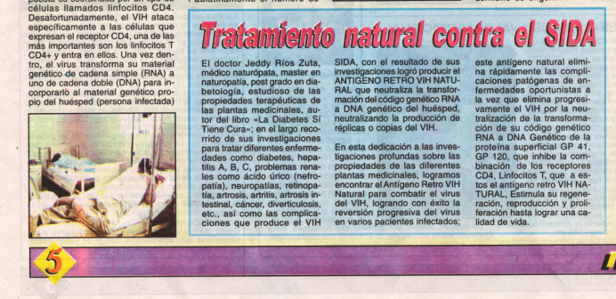 Nuestra Salud, edicin no. 273, pgina 5,
                          con la descripcin del tratamiento natural del
                          SIDA con un antgeno retro VIH natural.