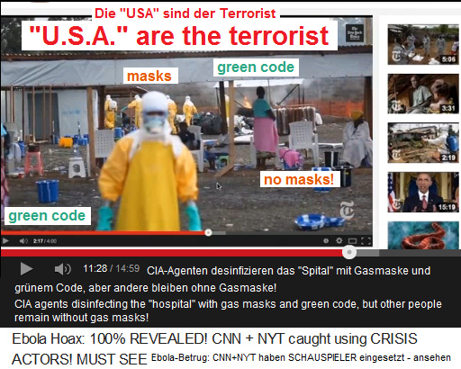 Der gefälschte
                            Film der CIA-New York Times präsentiert
                            Schauspieler, die das falsche Spital mit
                            Grün-Code-Kleidern desinfizieren, aber
                            andere Leute haben gar keine Gasmaske an