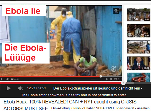 Der
                            Ebola-Schauspieler der CIA-New York Times
                            sitzt von alleine aufrecht auf dem Boden und
                            ist gesund und wird nicht aufgenommen - aber
                            er wird für seine Schauspielerei bezahlt
                            (!!!)