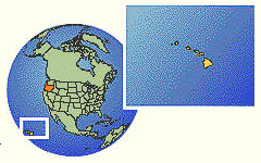 Carte de globe avec Hawaii et l'état
                            fédéral d'Oregon en orange