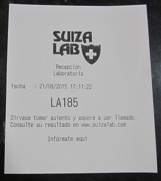 El número jalado en el laboratorio
                        "Suiza Lab" a las 5:11pm (17:11horas),
                        el 21 de septiembre 2015