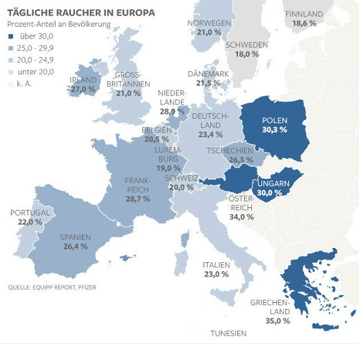 3.4.2011: Europakarte des Rauchens