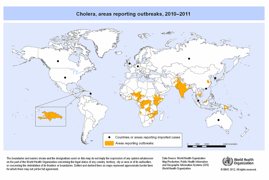 World map of cholera outbreaks
                              2010-2011