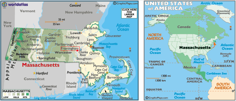 Map
                          with Massachusetts and Framingham