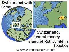 Map of criminal Switzerland
              (CH), money island of Rothschild in London