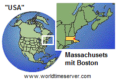 Karte der "USA" mit
            dem Bundesstaat Massachusets mit Boston