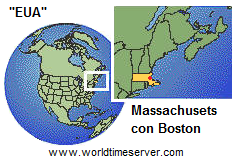 Mapa de los "EUA" con el estado
                    federal de Massachusets con su capital de Boston