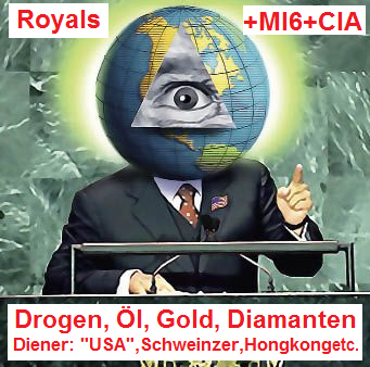 Das Pyramidenauge mit den
                        kriminellen Royals und ihren direkten,
                        kriminellen Geheimdiensten MI6 und CIA. Die
                        Dienergruippen sind die "USA", die
                        Schweinz und Hongkong etc.