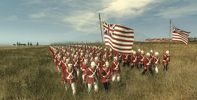 Die Armee der Company mit der Flagge mit Junion
              Jack und Stripes, der totale Horror