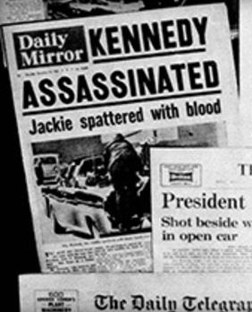 Schlagzeilen nach dem Mord an Prsident
                        Kennedy, 23.11.1963