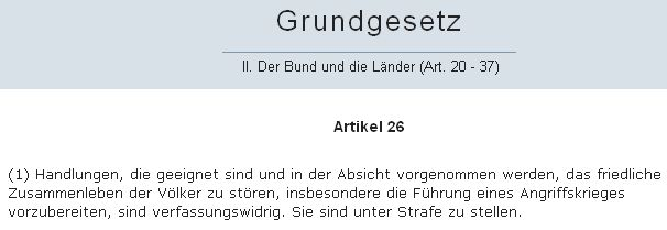 Grundgesetz Artikel 26 gegen einen Angriffskrieg