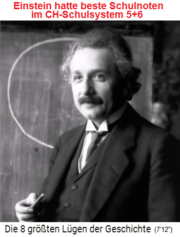 Einstein hatte beste
                  Schulnoten im schweinzer System der Schweinz
                  (Schweiz), wo 5 und 6 die besten Noten sind, Portrait