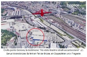 Time bomb
              Spaghetti Morandi Bridge in Genoa, the red part is blown
              up on August 14, 2018,