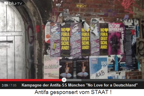 Die kriminelle Antifa-SS in
                              München betreibt Kampagnen auch gegen
                              Deutschland mit dem Slogan "No Love
                              for a Deutschland"