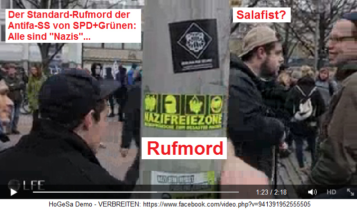 Der Standard-Rufmord der
                                  Antifa-SS, alles seien
                                  "Nazis" - Kleber
                                  "Nazifreie Zone" 02 - steht
                                  da ein Salafist? - Hannover,
                                  15.11.2014