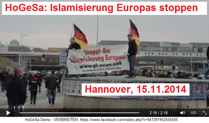 Das Transparent der HoGeSa
                                  "Islamisierung Europas
                                  stoppen" - Hannover, 15.11.2014