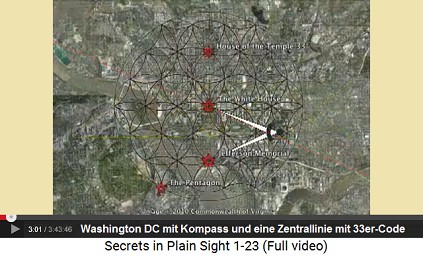 Washington DC hat Alleen angelegt, z.B. in
                        der Form eines Zirkels und einer Zentralen Linie
                        mit dem Tempelhaus (House of Temples) zuoberst
                        mit dem 33er-Code der [satanistischen]
                        Freimaurer / Illuminati