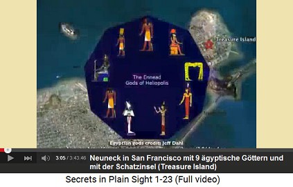das Neuneck von San Francisco steht für die
                        9 ägyptischen Götter (griechisch: Ennead), daran
                        angrenzend die Schatzinsel (Treasure Island),
                        und der Sonnenturm ("Sun Tower") wird
                        2022 fertig