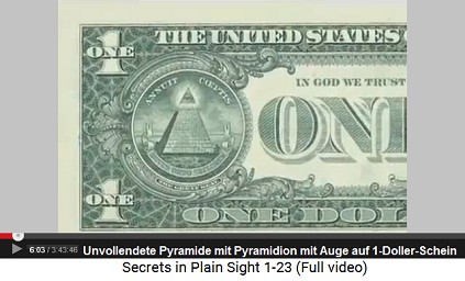 1-Dollar-Schein mit der unvollendeten
                        Pyramide mit 13 Stufen und mit dem Pyramidion
                        mit dem Auge