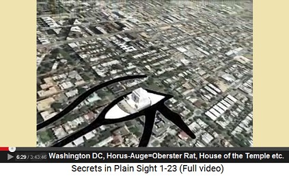 Das Horus-Auge auf dem Stadtplan von
                        Washington DC kommt genau auf das Tempelhaus
                        (House of the Temple) zu liegen, von den
                        Freimaurern auch Hchster Rat oder Mutterrat der
                        Welt genannt etc.