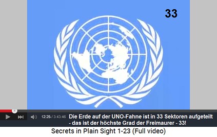UNO-Fahne, die den Planeten in 33 Sektoren
                        einteilt - Klasse-Arbeit der satanistischen
                        Freimaurer