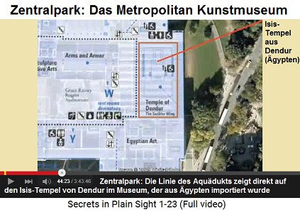 Zentralpark in New York: Die Linie des
                    Aqudukts zeigt direkt auf den Isis-Tempel von
                    Dendur im Museum, der aus gypten importiert wurde