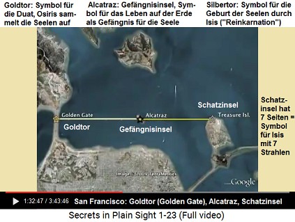 Karte mit der Goldtorbrücke, der
                    Alcatraz-Gefängnisinsel und der Schatzinsel
                    (Treasure Island), das Symbol für das Silbertor.