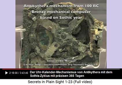 Der Uhr-Kalendermechanismus, der auf der
                      griechischen Insel Antikythera gefunden wurde,
                      arbeitet mit dem Sothis-Jahr, der genau 365 Tage
                      aufweist