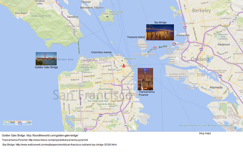 Map of San Francisco with the most important
                    features for Egyptian sun cult