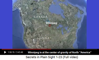 Map with the position of Winnipeg in Canada -
                    the center of gravity of North "America"