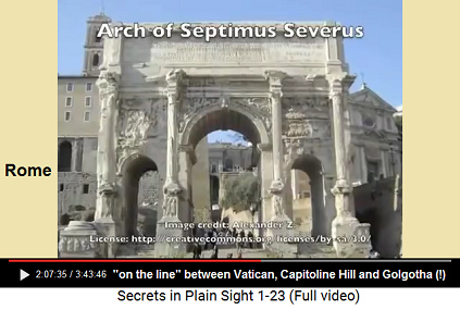 Rome: the Arch of Septimus Severus is
                      "on the line" between Vatican,
                      Capitoline Hill, and Golgotha with the fantasy
                      crucifixion