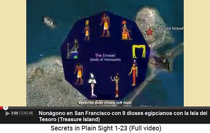El nonágono en San Francisco con 9 dioses                         egipcios con la Isla del Tesoro (Treasure                         Island)