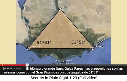 El triángulo grande Suez-Guiza-Faros - las                     proporciones son las mismas como con el Gran                     Pirámide con dos ángulos de 51º51'